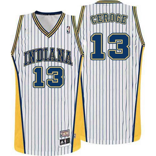 Men's Adidas Indiana Pacers #13 Paul George Authentic White Throwback NBA Jersey
