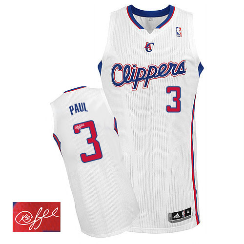 Men's Adidas Los Angeles Clippers #3 Chris Paul Authentic White Home Autographed NBA Jersey