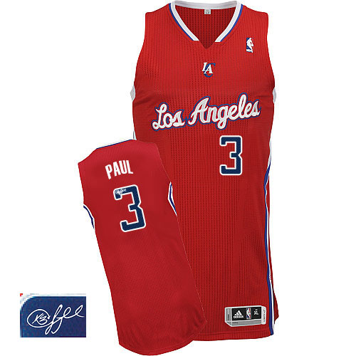 Men's Adidas Los Angeles Clippers #3 Chris Paul Authentic Red Road Autographed NBA Jersey