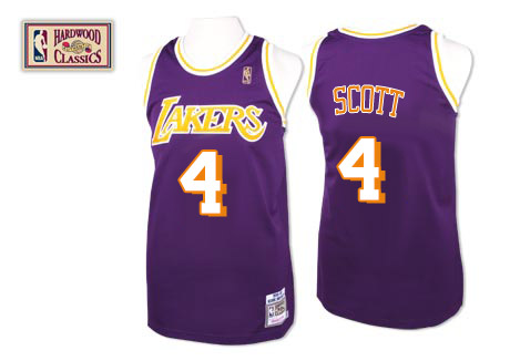 Men's Mitchell and Ness Los Angeles Lakers #4 Byron Scott Authentic Purple Throwback NBA Jersey