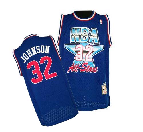 Men's Mitchell and Ness Los Angeles Lakers #32 Magic Johnson Authentic Blue 1992 All Star Throwback NBA Jersey