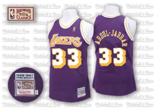 Men's Mitchell and Ness Los Angeles Lakers #33 Kareem Abdul-Jabbar Authentic Purple Throwback NBA Jersey