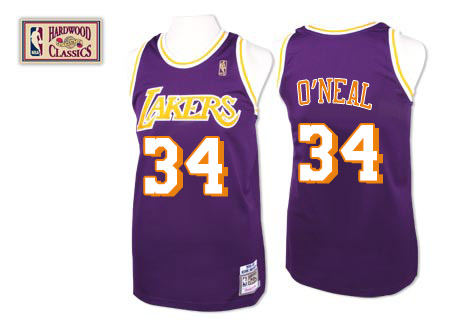 Men's Mitchell and Ness Los Angeles Lakers #34 Shaquille O'Neal Swingman Purple Throwback NBA Jersey
