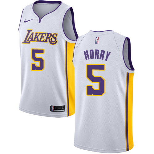 Men's Adidas Los Angeles Lakers #5 Robert Horry Authentic White Alternate NBA Jersey