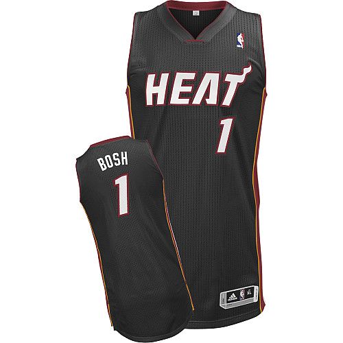 Men's Adidas Miami Heat #1 Chris Bosh Authentic Black Road NBA Jersey