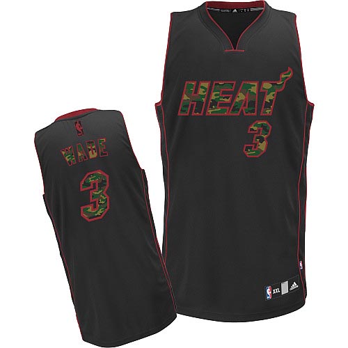 Men's Adidas Miami Heat #3 Dwyane Wade Authentic Black Camo Fashion NBA Jersey