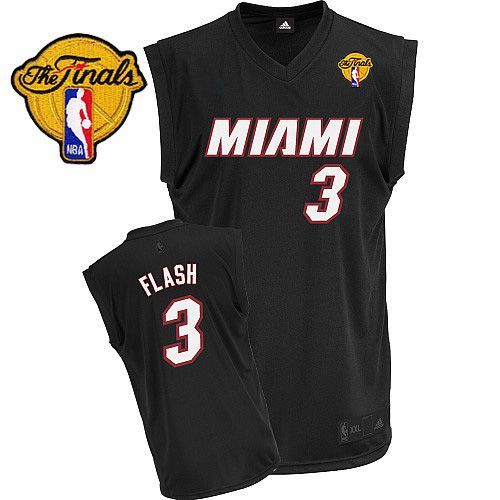 Men's Adidas Miami Heat #3 Dwyane Wade Authentic Black Flash Fashion Finals Patch NBA Jersey