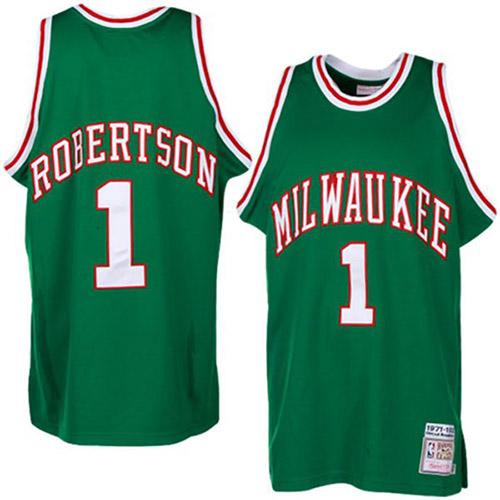 Men's Adidas Milwaukee Bucks #1 Oscar Robertson Authentic Green Throwback NBA Jersey