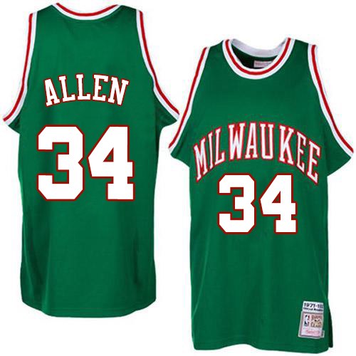 Men's Adidas Milwaukee Bucks #34 Ray Allen Authentic Green Throwback NBA Jersey