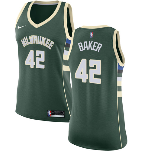 Women's Nike Milwaukee Bucks #42 Vin Baker Authentic Green Road NBA Jersey - Icon Edition