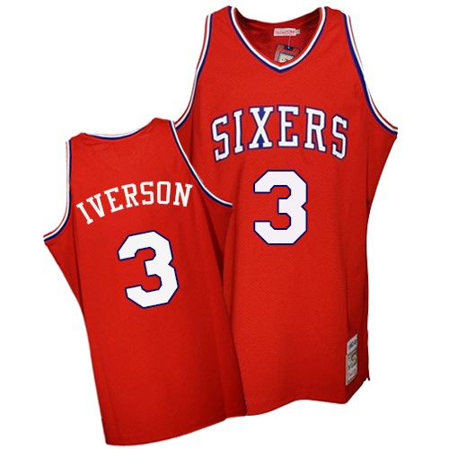 Men's Mitchell and Ness Philadelphia 76ers #3 Allen Iverson Swingman Red Throwback NBA Jersey