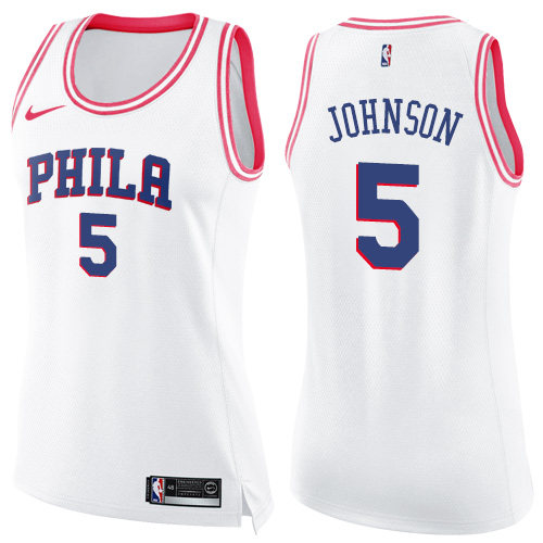 Women's Nike Philadelphia 76ers #5 Amir Johnson Swingman White/Pink Fashion NBA Jersey