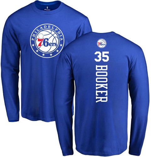 NBA Nike Philadelphia 76ers #35 Trevor Booker Royal Blue Backer Long Sleeve T-Shirt