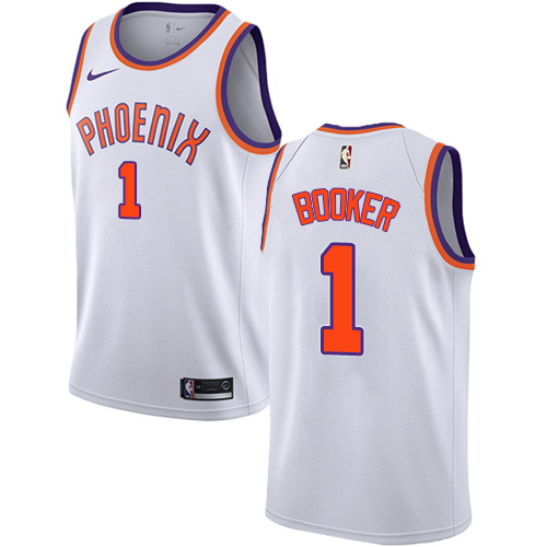 Men's Adidas Phoenix Suns #1 Devin Booker Authentic White Home NBA Jersey