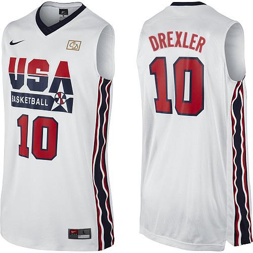 Men's Nike Team USA #10 Clyde Drexler Authentic White 2012 Olympic Retro Basketball Jersey