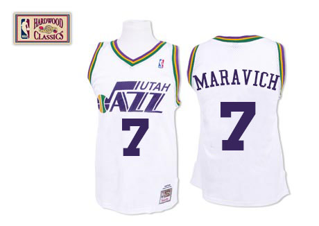 Men's Mitchell and Ness Utah Jazz #7 Pete Maravich Authentic White Throwback NBA Jersey