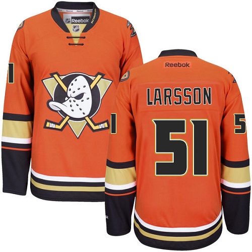 Men's Reebok Anaheim Ducks #14 Jacob Larsson Premier Orange Third NHL Jersey