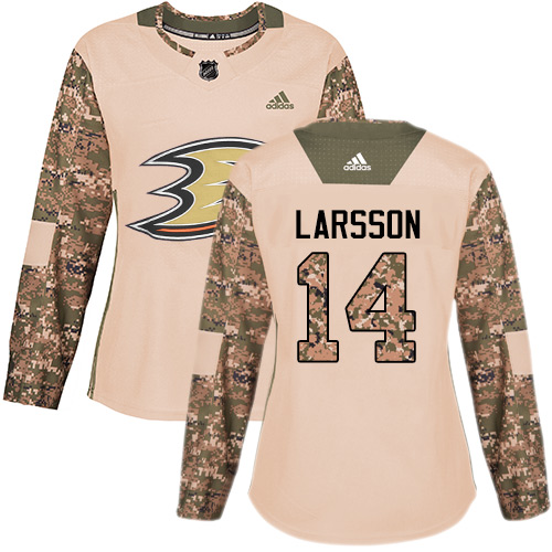 Women's Adidas Anaheim Ducks #14 Jacob Larsson Authentic Camo Veterans Day Practice NHL Jersey