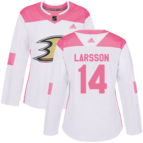 Women's Adidas Anaheim Ducks #14 Jacob Larsson Authentic White/Pink Fashion NHL Jersey