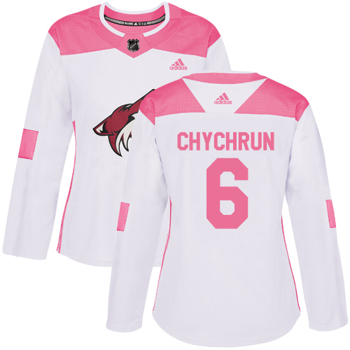 Women's Adidas Arizona Coyotes #6 Jakob Chychrun Authentic White/Pink Fashion NHL Jersey