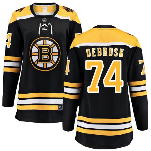 Women's Boston Bruins #74 Jake DeBrusk Authentic Black Home Fanatics Branded Breakaway NHL Jersey