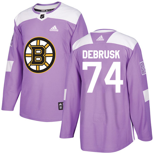 Men's Adidas Boston Bruins #74 Jake DeBrusk Authentic Purple Fights Cancer Practice NHL Jersey