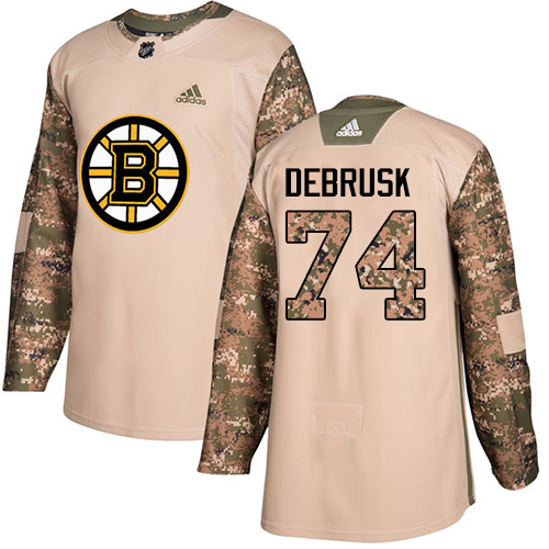 Youth Adidas Boston Bruins #74 Jake DeBrusk Authentic Camo Veterans Day Practice NHL Jersey