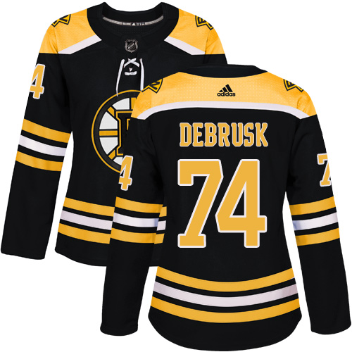Women's Adidas Boston Bruins #74 Jake DeBrusk Authentic Black Home NHL Jersey
