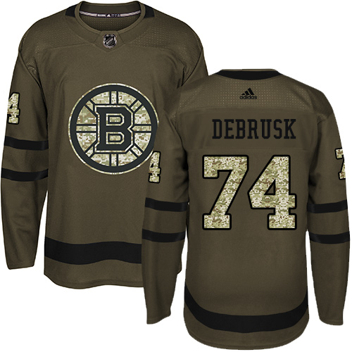 Youth Adidas Boston Bruins #74 Jake DeBrusk Authentic Green Salute to Service NHL Jersey