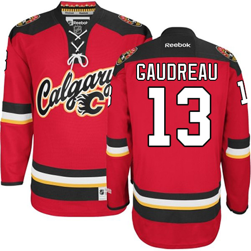 Men's Calgary Flames #13 Johnny Gaudreau Authentic White Away Fanatics Branded Breakaway NHL Jersey