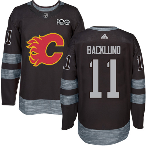 Men's Adidas Calgary Flames #11 Mikael Backlund Premier Black 1917-2017 100th Anniversary NHL Jersey