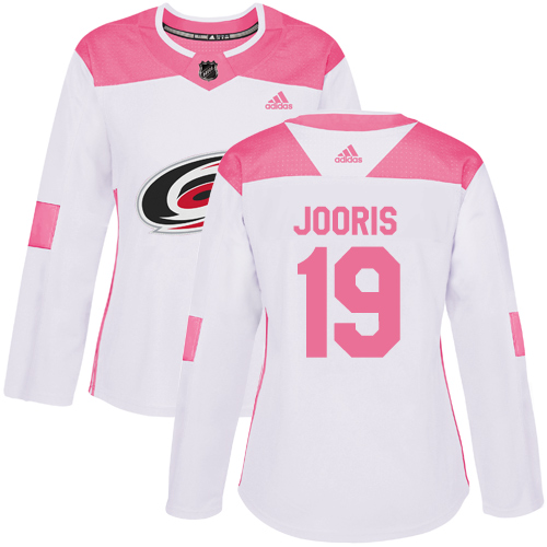 Women's Adidas Carolina Hurricanes #19 Josh Jooris Authentic White/Pink Fashion NHL Jersey