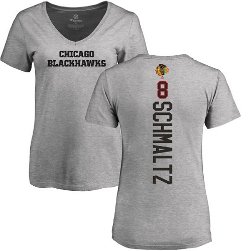 NHL Women's Adidas Chicago Blackhawks #8 Nick Schmaltz Ash Backer T-Shirt