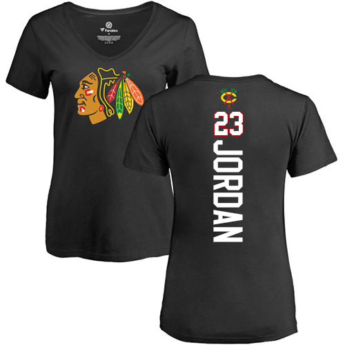 NHL Women's Adidas Chicago Blackhawks #23 Michael Jordan Black Backer T-Shirt