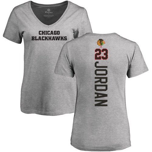NHL Women's Adidas Chicago Blackhawks #23 Michael Jordan Ash Backer T-Shirt