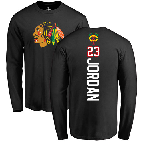 NHL Adidas Chicago Blackhawks #23 Michael Jordan Black Backer Long Sleeve T-Shirt