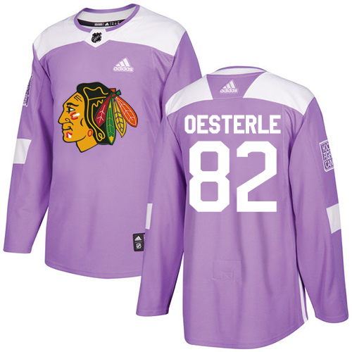 Men's Adidas Chicago Blackhawks #82 Jordan Oesterle Authentic Purple Fights Cancer Practice NHL Jersey