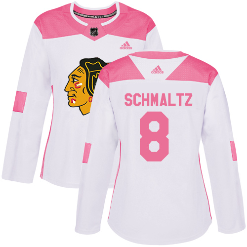 Women's Adidas Chicago Blackhawks #8 Nick Schmaltz Authentic White/Pink Fashion NHL Jersey