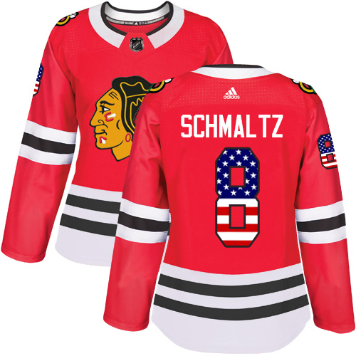 Women's Adidas Chicago Blackhawks #8 Nick Schmaltz Authentic Red USA Flag Fashion NHL Jersey