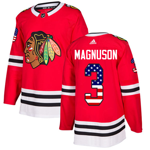 Men's Adidas Chicago Blackhawks #3 Keith Magnuson Authentic Red USA Flag Fashion NHL Jersey