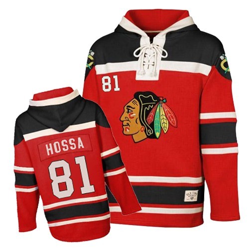 Men's Old Time Hockey Chicago Blackhawks #81 Marian Hossa Authentic Red Sawyer Hooded Sweatshirt