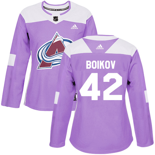 Women's Adidas Colorado Avalanche #42 Sergei Boikov Authentic Purple Fights Cancer Practice NHL Jersey