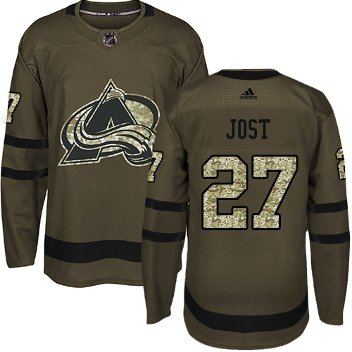 Men's Adidas Colorado Avalanche #17 Tyson Jost Authentic Green Salute to Service NHL Jersey
