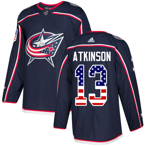 Men's Adidas Columbus Blue Jackets #13 Cam Atkinson Authentic Navy Blue USA Flag Fashion NHL Jersey