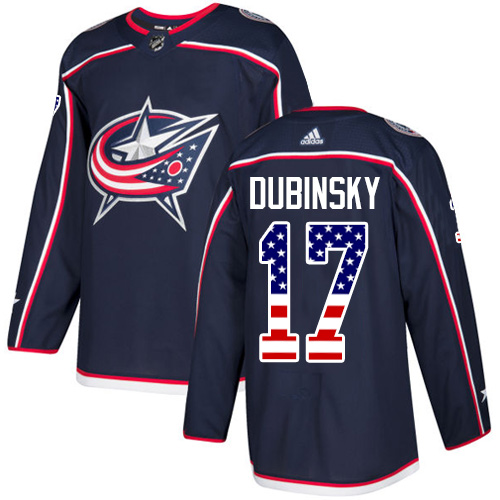 Men's Adidas Columbus Blue Jackets #17 Brandon Dubinsky Authentic Navy Blue USA Flag Fashion NHL Jersey