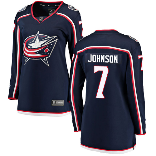 Women's Columbus Blue Jackets #7 Jack Johnson Authentic Navy Blue Home Fanatics Branded Breakaway NHL Jersey