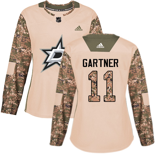 Women's Adidas Dallas Stars #11 Mike Gartner Authentic Camo Veterans Day Practice NHL Jersey
