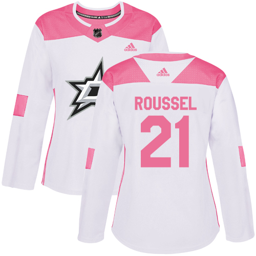 Women's Adidas Dallas Stars #21 Antoine Roussel Authentic White/Pink Fashion NHL Jersey
