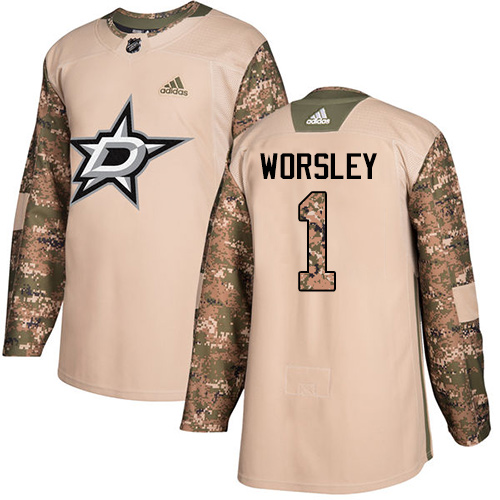Youth Adidas Dallas Stars #1 Gump Worsley Authentic Camo Veterans Day Practice NHL Jersey