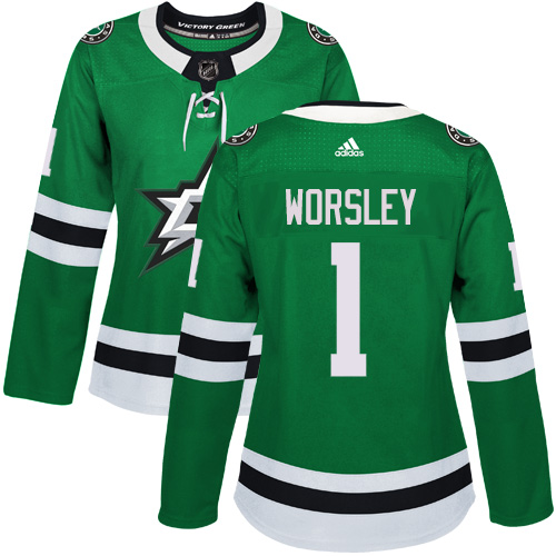 Women's Adidas Dallas Stars #1 Gump Worsley Authentic Green Home NHL Jersey
